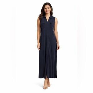 Talbots Navy Sleeveless Full Button-Front Closure Collared Maxi Dress Size S